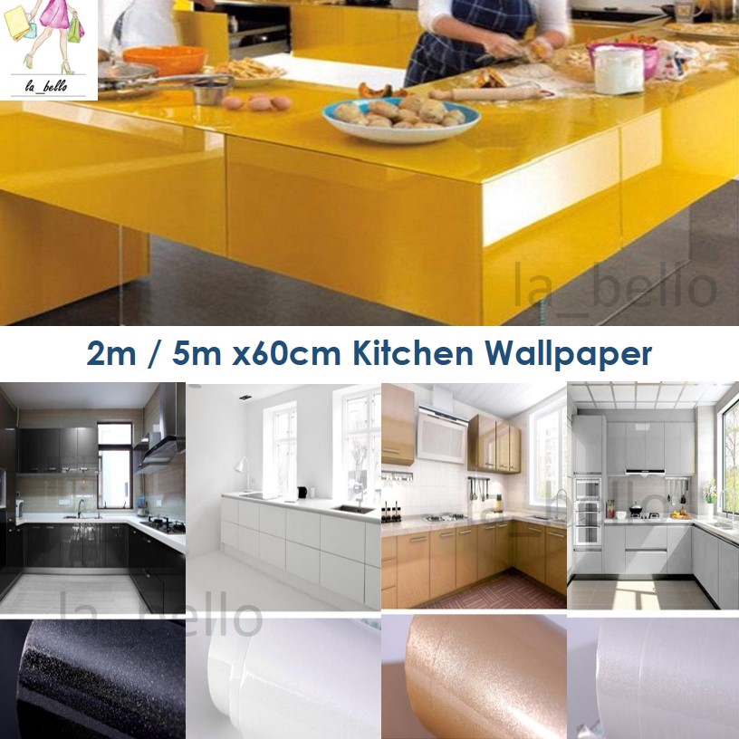 [60CM x 2M OR 5M] DIY Kitchen Cabinet Metallic Shining Wallpaper ...