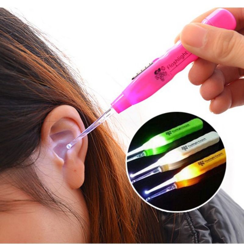 2pc Ear Pick LED Flashlight lampu Tweezers Set Cleaner Tool Curette Ear