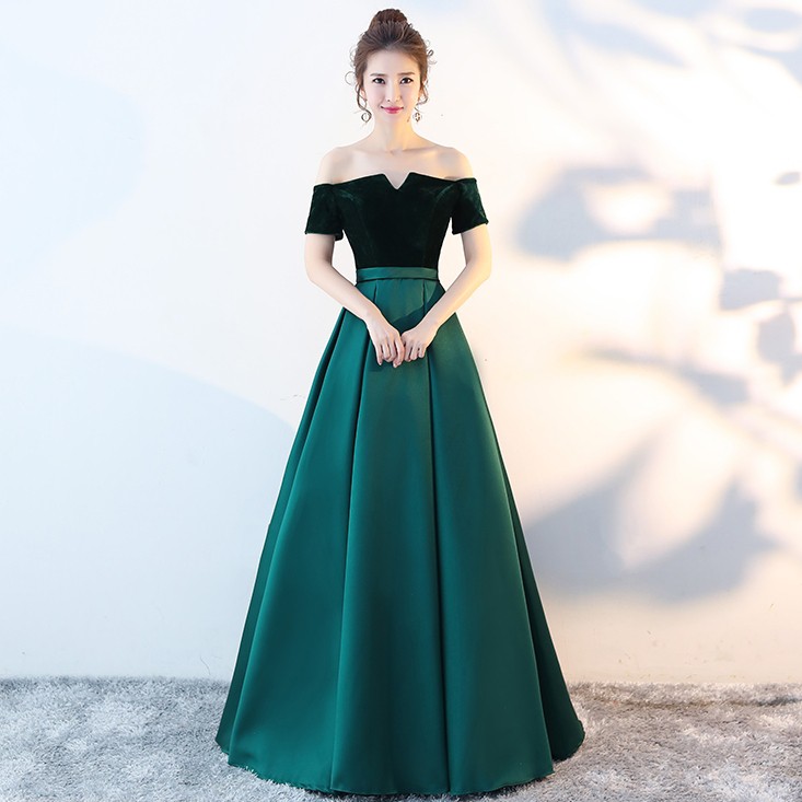 XS 2XL Off Shoulder Emerald Green Annual Dinner Party Engagement Prom Costume Dress Gown 8