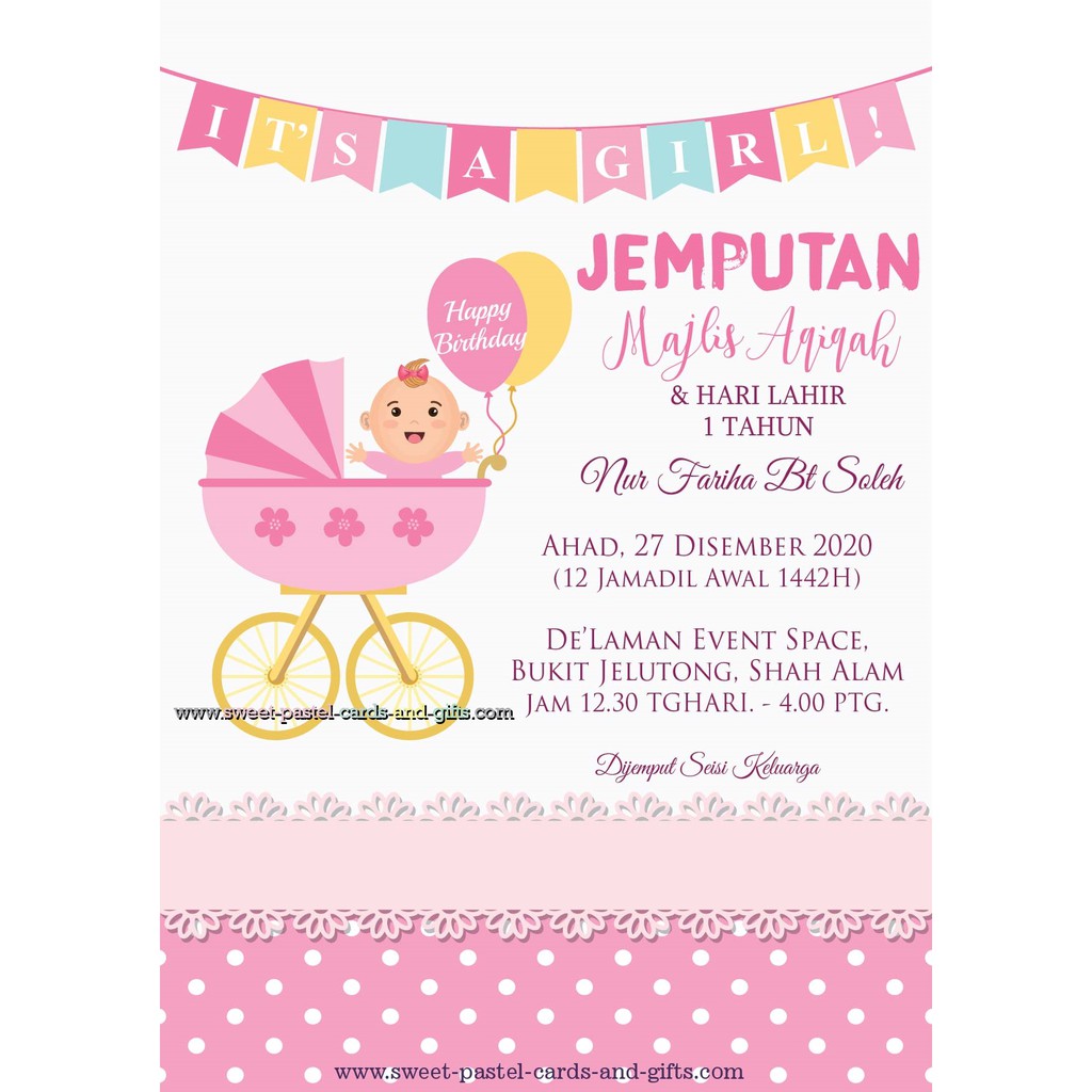 KAD AQIQAH AKIKAH CUSTOM INVITATION CARD BABY KIDS GIRL + ENVELOPE ...