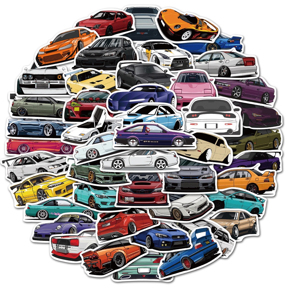 50 pcs JDM Refitting Cars, Racing Cars Waterproof PVC Stickers (2 ...