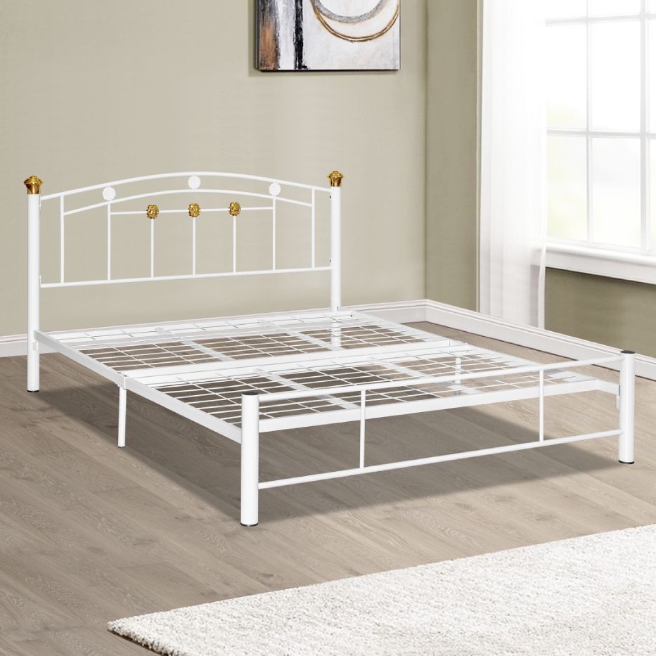 READY STOCK KEDAH Queen Bed Frame 100% Metal White Bedframe Katil ...