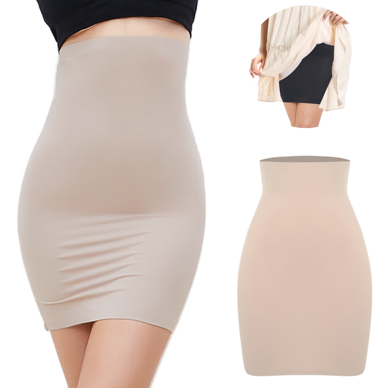 Seamless High-Waist Half Slip Body Shaper Tummy Control Shapewear Skirt  Dress XL