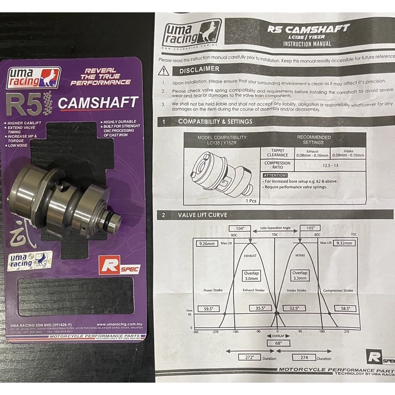 UMA RACING Y15 LC135 R5 CAM CAMSHAFT RACING (2022 FEB) BEST FOR 65MM ...