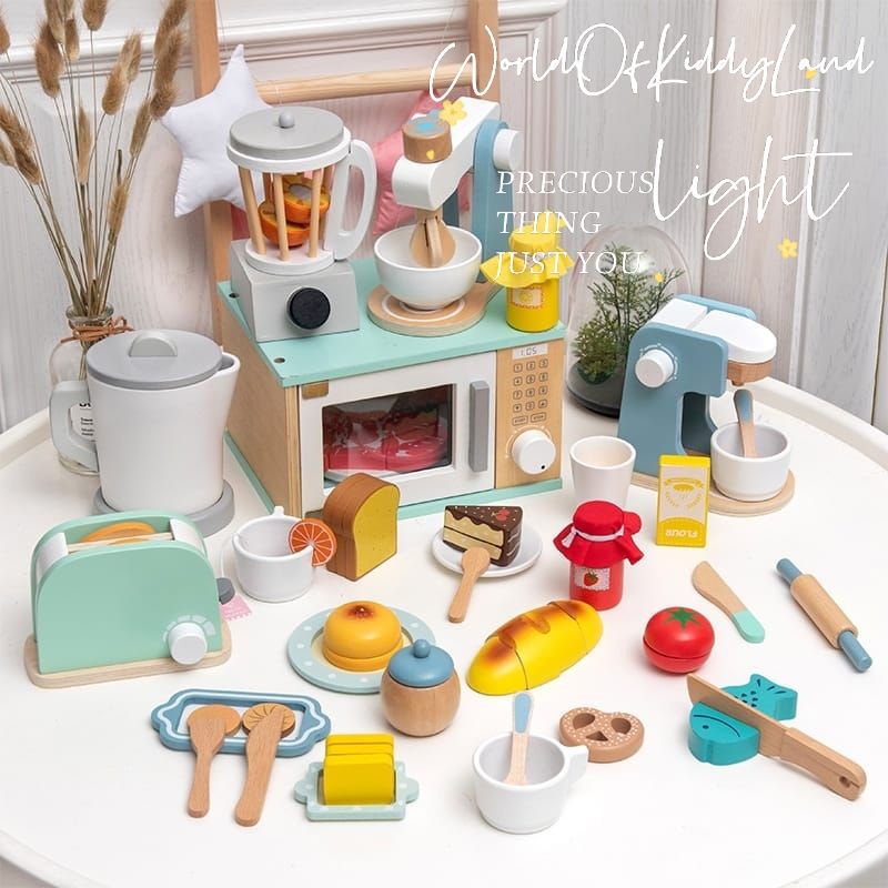 Kid's Wooden Kitchen Toys Play Set Wooden Kitchen Playset Kids Pretend ...
