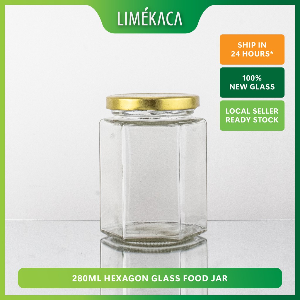 💥 READY STOCK HARGA BORONG💥 280ml* HJ280 Hexagon Glass Food Jar With ...