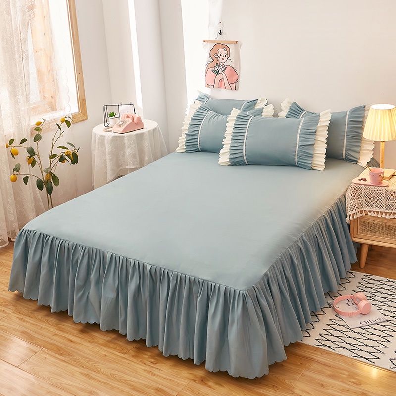 10 Color Bedsheet With Skirt Brushed Bed Sheet Elastic Lace Skirting