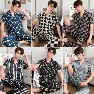Mens Satin Silky Pajama Nightwear Set Tank Top Boxer Shorts Sleepwear  Loungewear