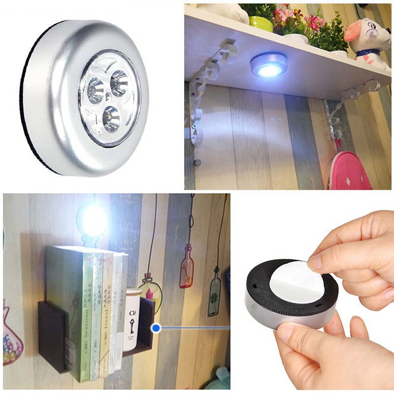 3 LED Mini Touch Light Night Lights Wireless Cabinet Hanging Lamp Wall ...