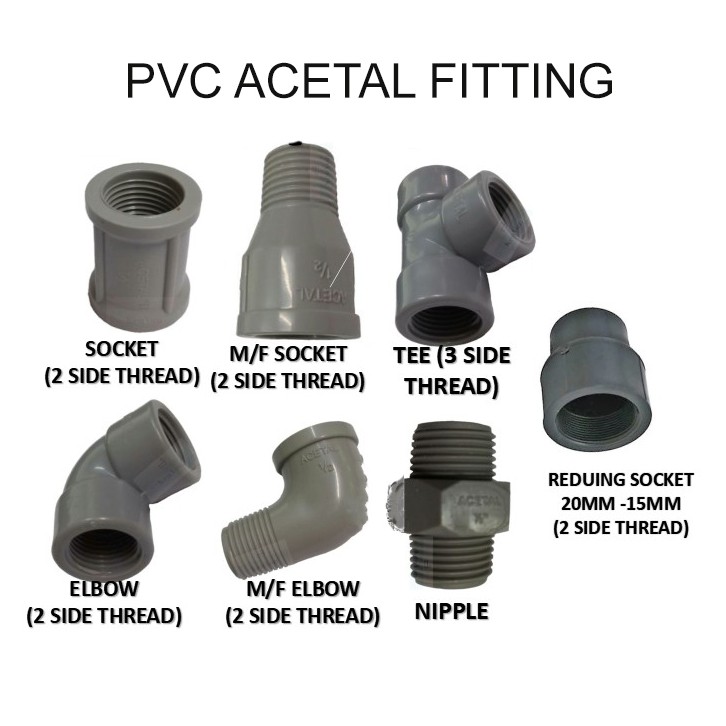 [ 1 UNIT ] PVC ACETAL FITTING / MALE FEMALE SOCKET/ M/F ELBOW/ ACETAL ...