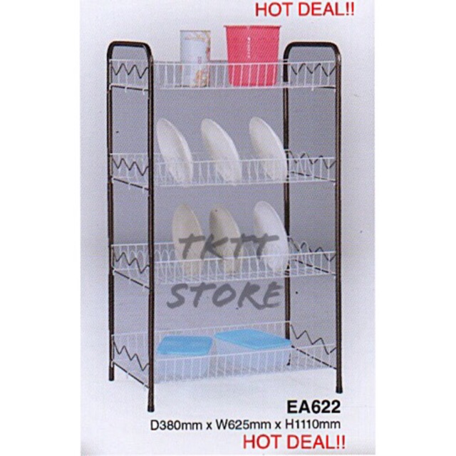 TKTT 3V 4 Tiers Easy Rack Powder Coating Dishes Rack Epoxy Dish Drainer ...