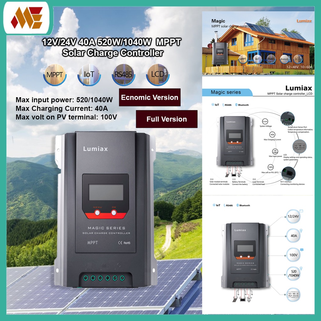 MT4010 12V/24V 40A 520W/1040W MPPT Solar Charge Controller Optional ...