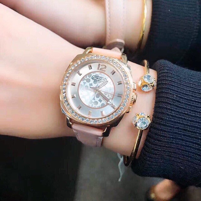 Original 2 Years Warranty Coach Women s Watch Pink Leather Rose Gold Jam Tangan Wanita BOYFRIEND 14503151 14503152 Shopee Malaysia