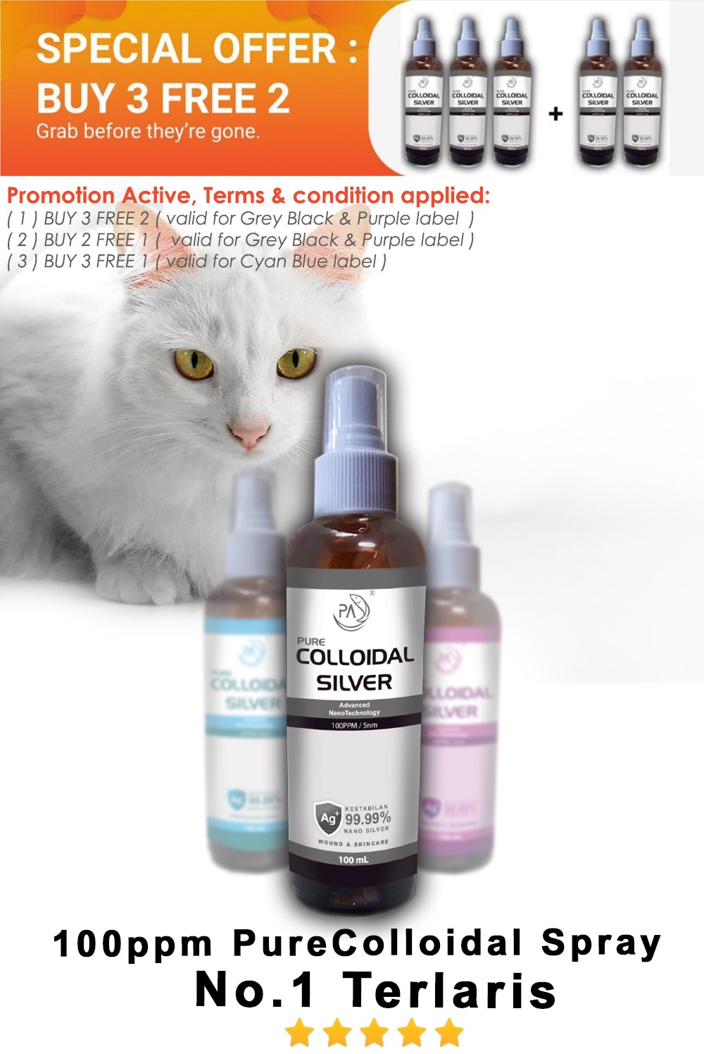 PA 50PPM Pure Colloidal Nano Silver Pets Spray on pet ringworm remedy