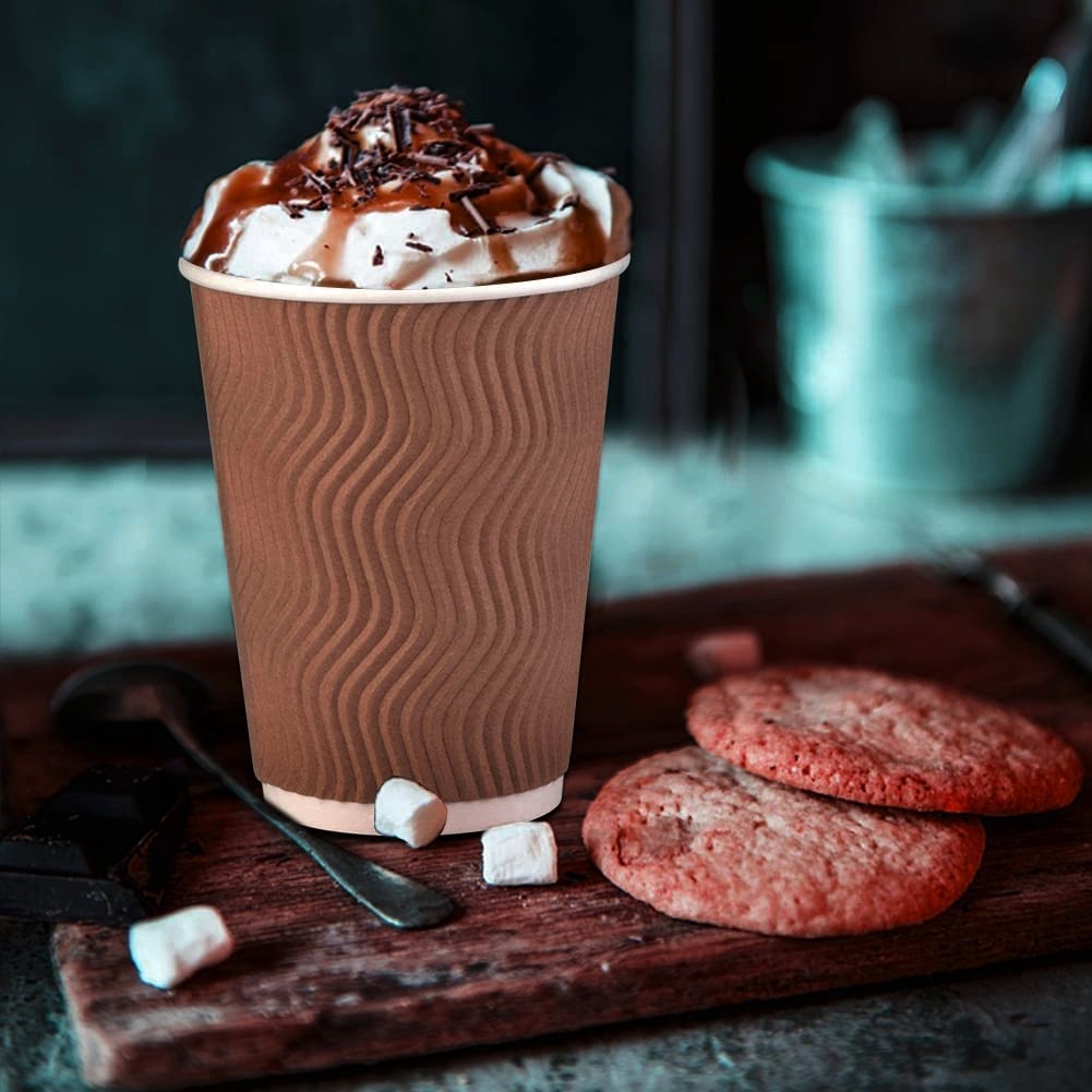 Disposable Ripple Wall Paper Hot Cup with Lids / Party Paper Hot Cup ...