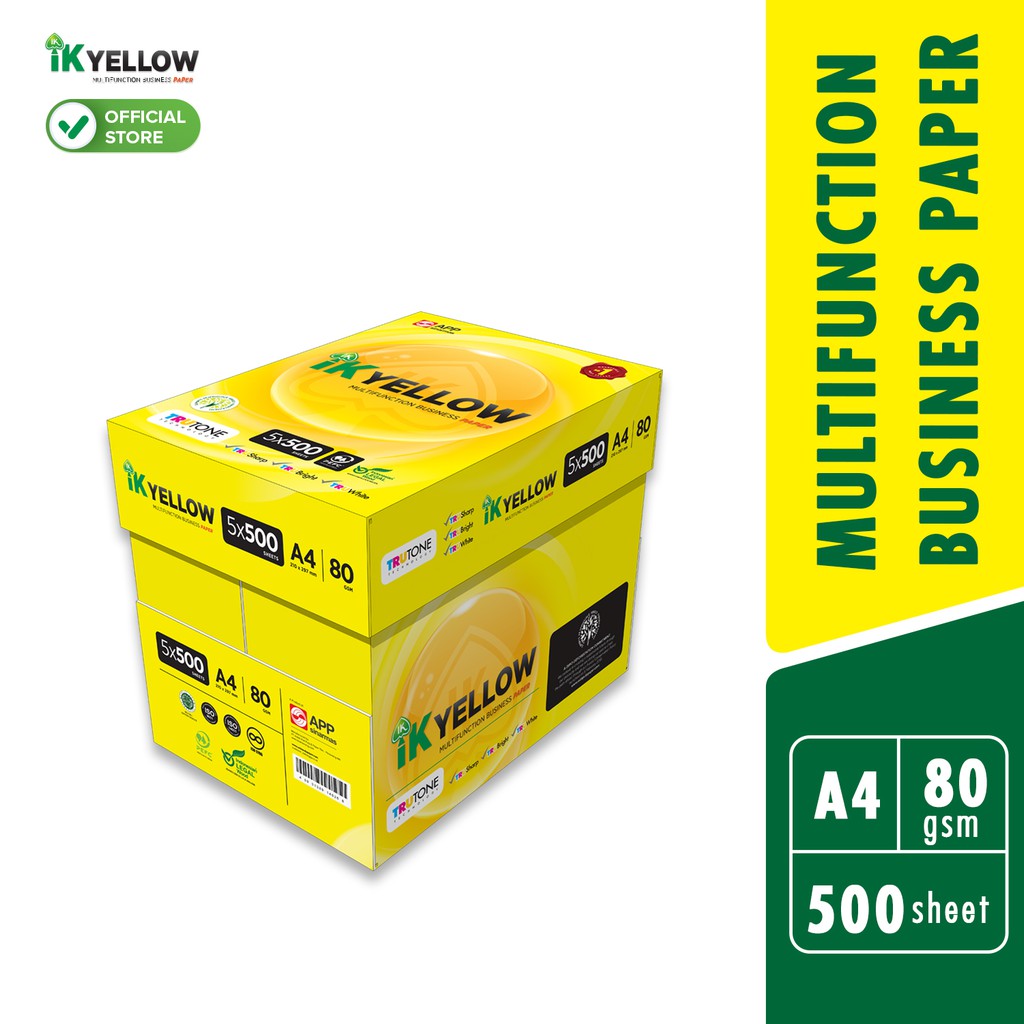 Ik Yellow 500s 80gsm A4 Paper 1 Carton Box 5 Reams 500 Sheetsream Shopee Malaysia 9527