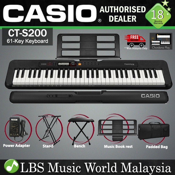 Casio Ct S200 61 Key Casiotone Electric Keyboard Full Package Music Piano Black Cts200 Ct S200 4315