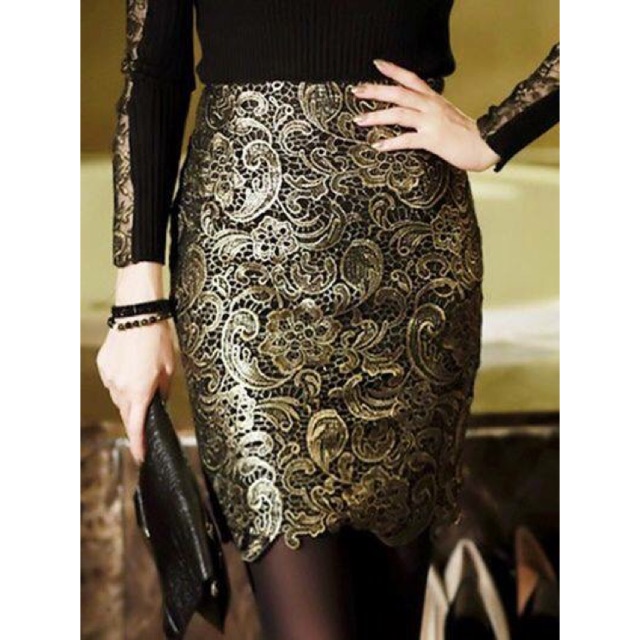 Elegant Black Gold Skirts Shopee Malaysia