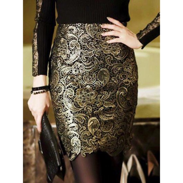 Elegant Black Gold Skirts Shopee Malaysia