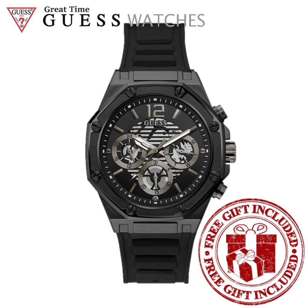 Guess Momentum Black Dial Black Rubber Strap Watch for Men - GW0263G4