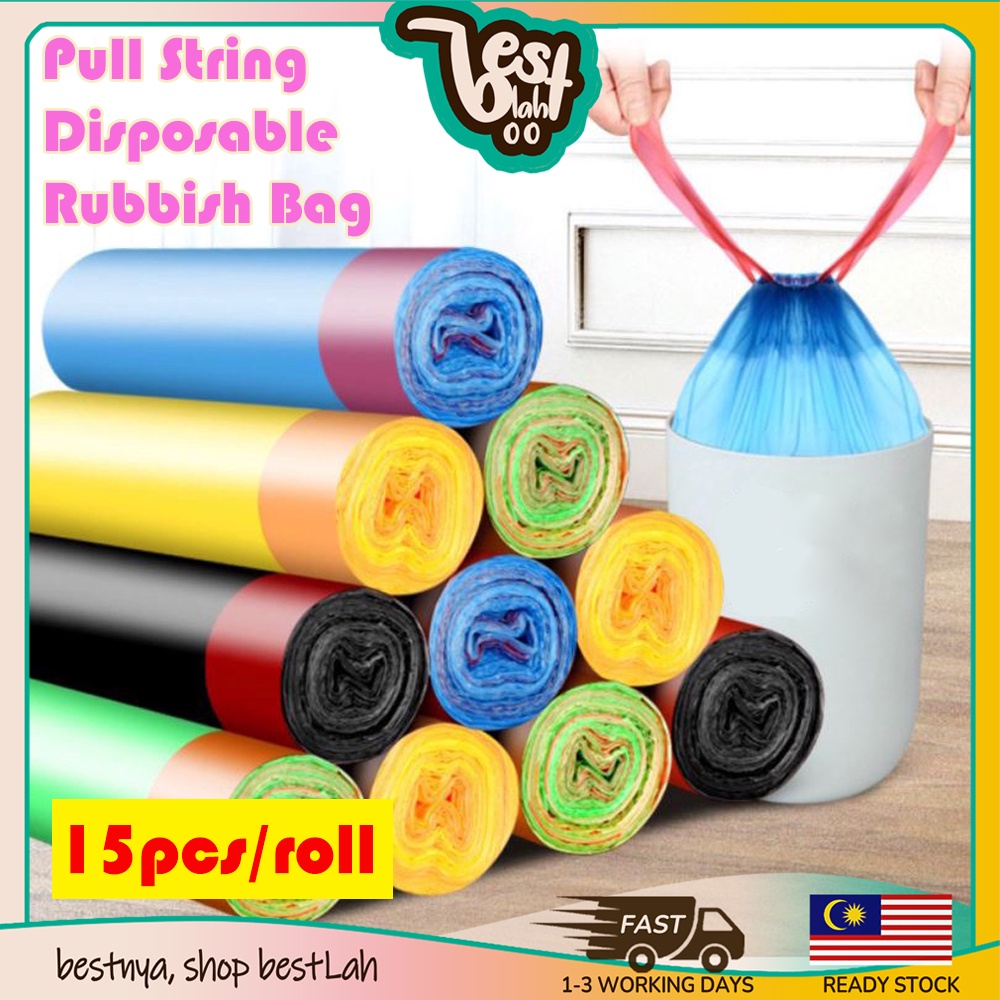 BESTLAHH 15pcs Pull String Trash Bags Garbage Bag Durable Strong ...