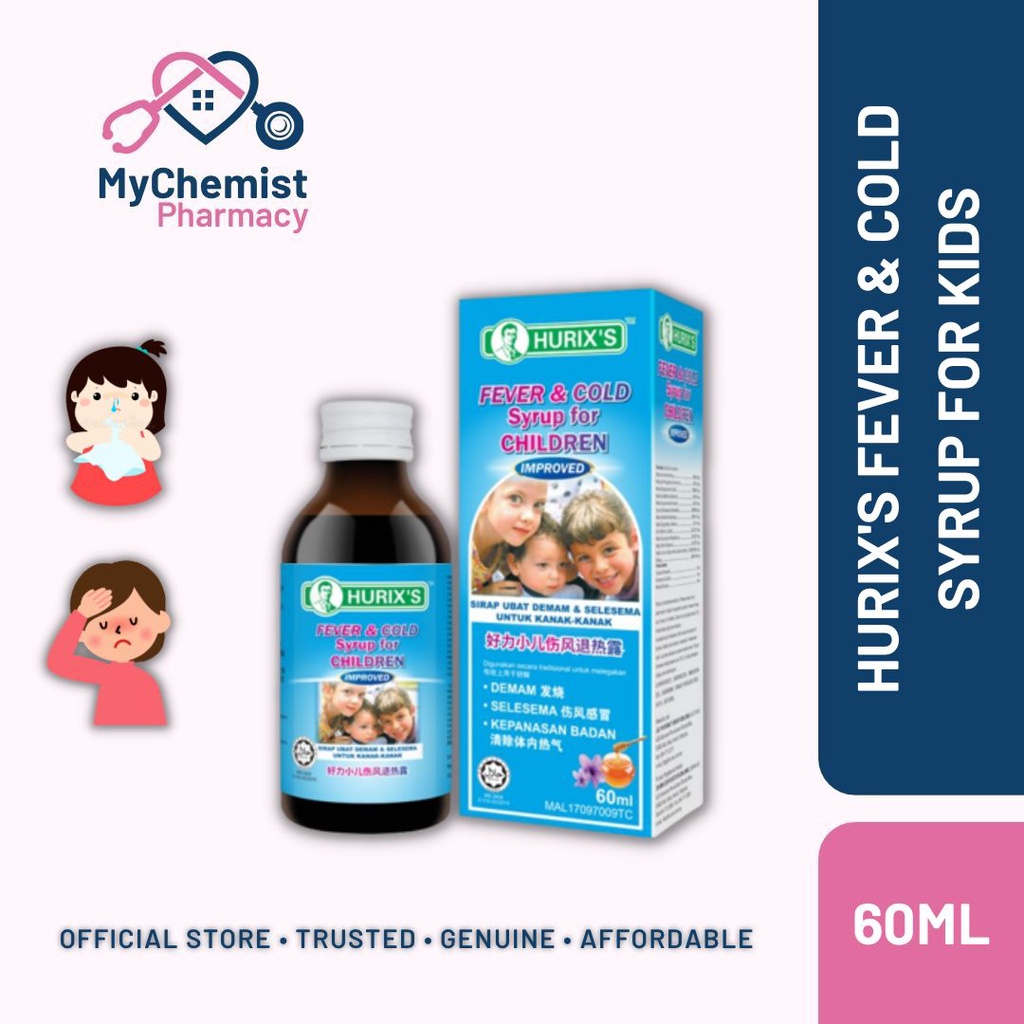 Hurix’s Fever & Cold Syrup for Children 60ml (Ubat Batuk , Demam , Selsema untuk Kanak Kanak