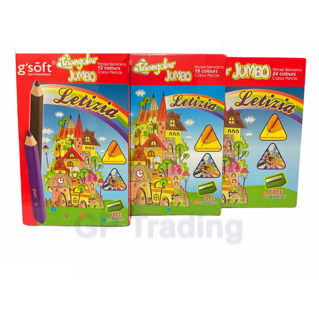 G'Soft Colour Pencils Jumbo 12'S/ 18'S/ 24'S +COLOURING BOOK | Shopee ...