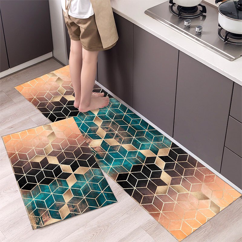 《Mega Deal》2 in 1 ANTI SLIP Geometric Series Kitchen/ Room Floor Mat ...