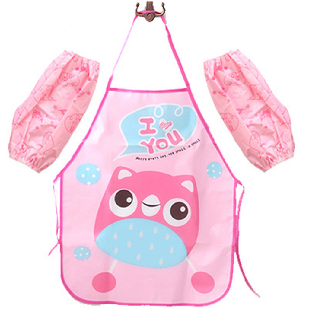 Cute Children Waterproof Apron / Cartoon Apron with Oversleeve / Kid ...