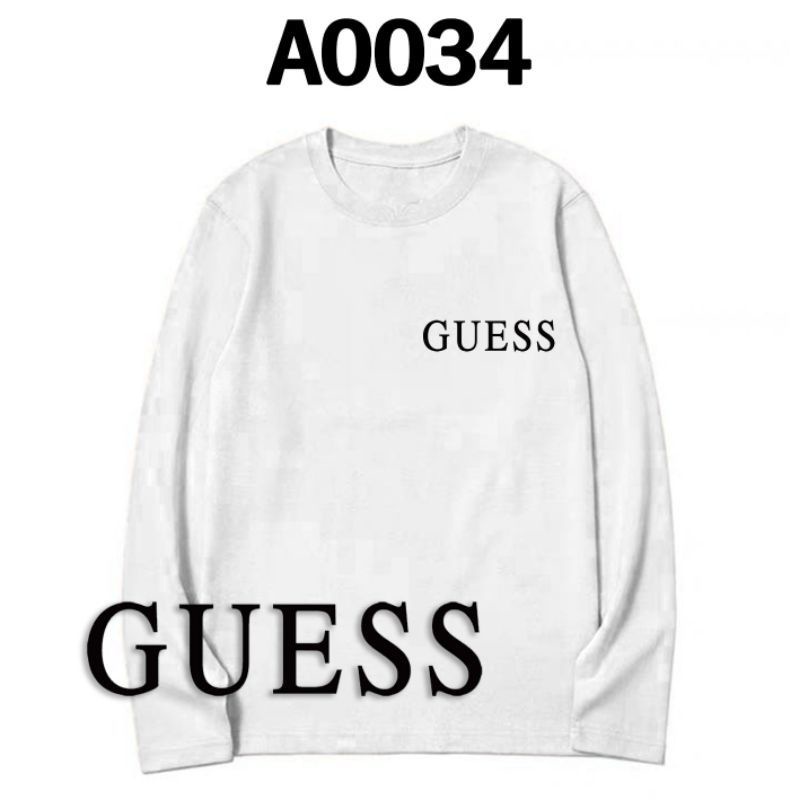 GUESS BAJU TSHIRT LENGAN PANJANG COUPLE GRAPHIC MEN WOMEN SHIRT 3XL COTTON ROUND NECK LONG SLEEVE T KEMEJA A0034 Shopee Malaysia