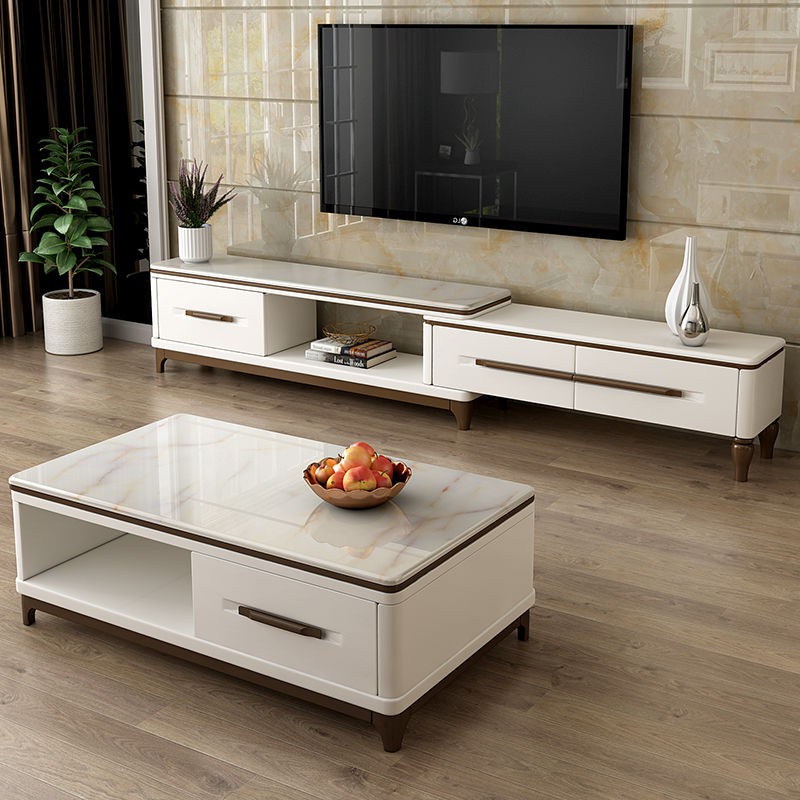 marble coffee table TV cabinet combination set modern minimalist small ...