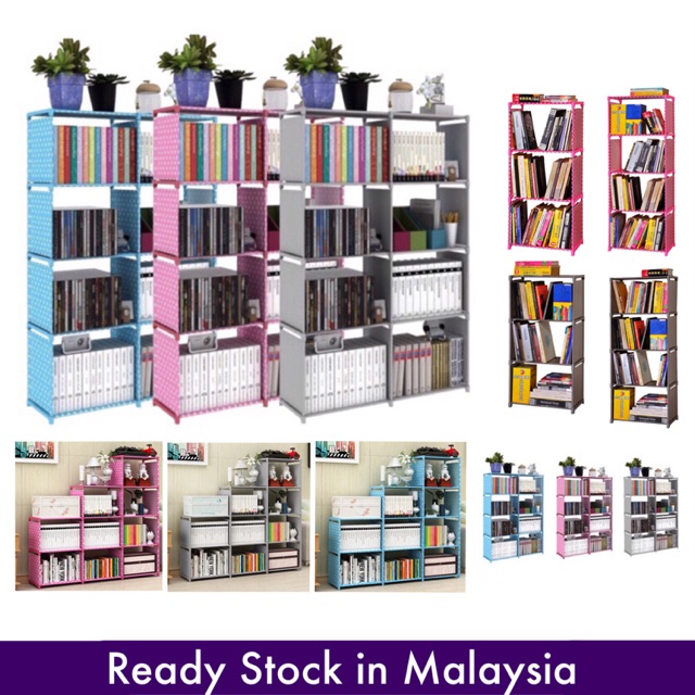 【Ready Stock】Korean DIY 3/4/8/9 Columns Book Shelf Cabinet Storage Rack ...