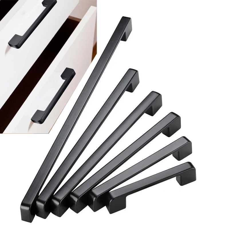 Modern Black Aluminum Alloy Handles and Knobs Simple Kitchen