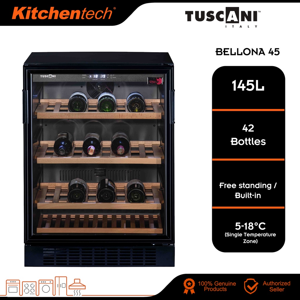 Tuscani BELLONA 45 Wine Chiller Cooler / Cellar / 42 Bottles Single Zone Bello Vino