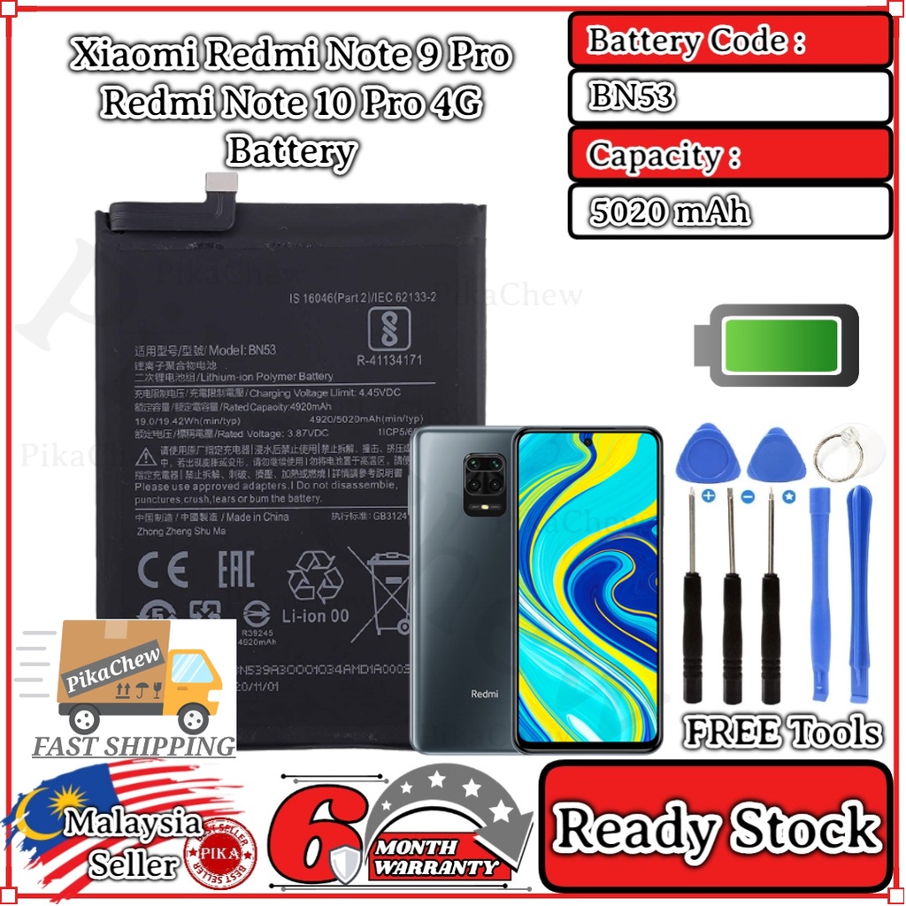 Pika Compatible With Xiaomi Redmi Note 9 Pro Redmi Note 10 Pro 4g Battery Bateri Bn53 8846