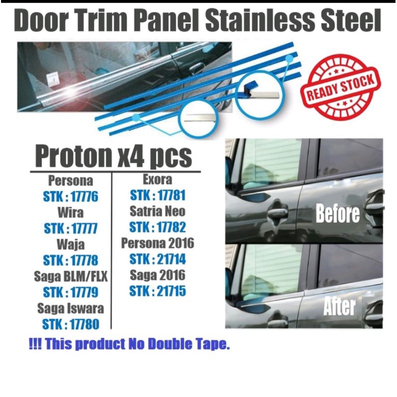 Door Window Trim Panel Chrome Stainless Steel Proton Saga Iswara Exora