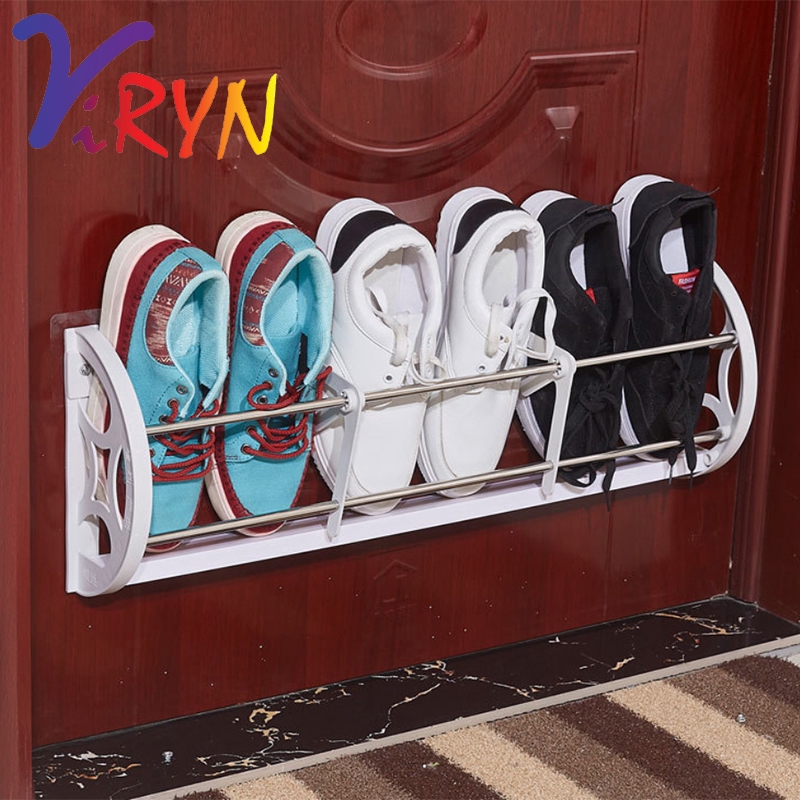 ViRYN Shoe Rack Nail Free Wall Hanging Shoes Hanger Wall Paste Slipper ...