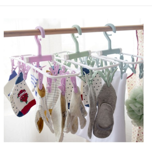 Creative windproof 12 clip foldable clothes hanger underwear socks