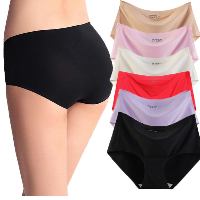 5 pcs Womens Brief Underwear Seamless Ice Silk Plus Size Full Coverage  Panties