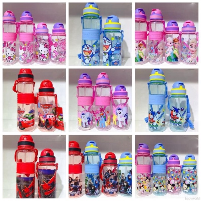 Cartoon Kid's Drinking Bottle Shoulder Strap Straw Bottle 350 & 500ML ...