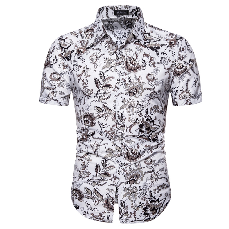 Men's Newest Cool Floral Ethnic Print Button Down Short-sleeved Casual ...