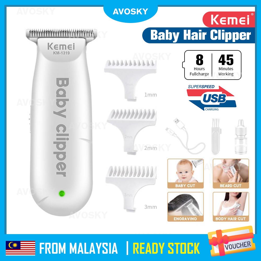 AVOSKY KEMEI USB Baby Hair Cutter Clipper Shaver Newborn Trimmer Alat ...