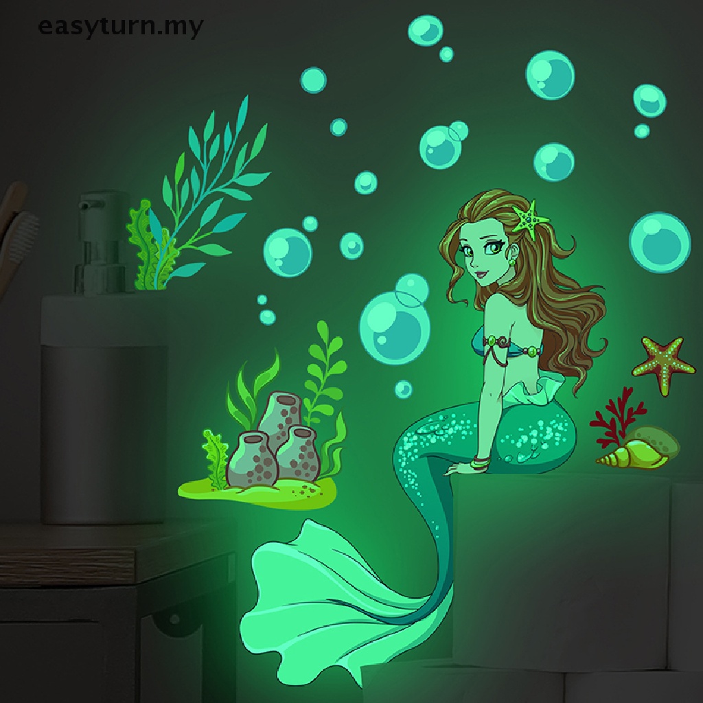 easyturn Luminous Mermaid Wall Stickers Kids Room Decoration Green