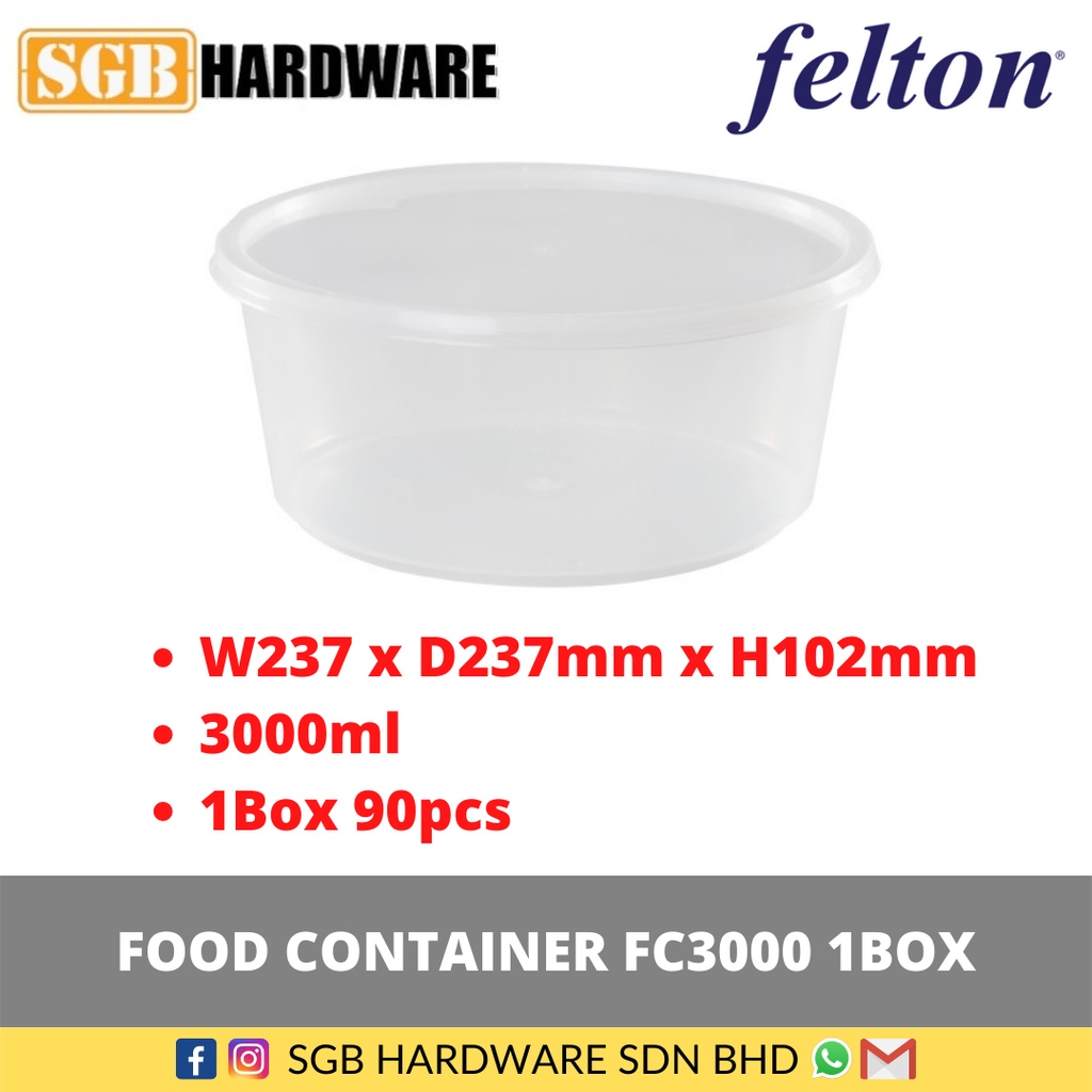 Felton Disposable Microwave Round Food Container FC 3000 (3000mL x 90 ...