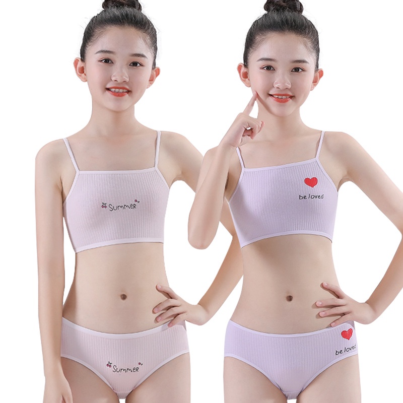 4Pcs Cotton Puberty Teenage Underwear Sport Training Breathable Kids Girls  Bras