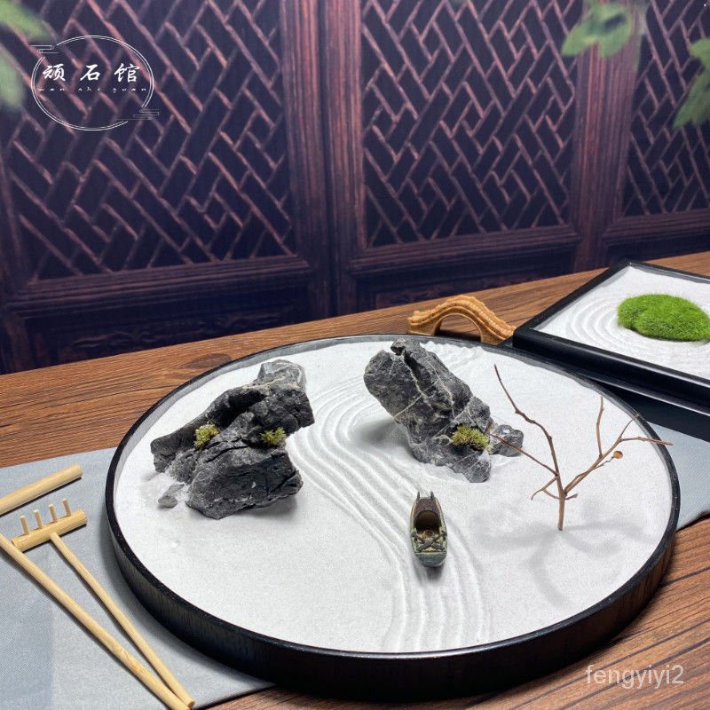 Japanese Zen Dry Mountain Water Sand Table Real Stone Rocker Healing ...