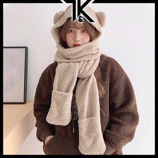 2020 Korean Womens Winter Hat Kawaii Cute Bear Hat Big Plush Knitted Scarf  Set Winter Girl Warm Female From Dongfangmingzhu1111, $32.17