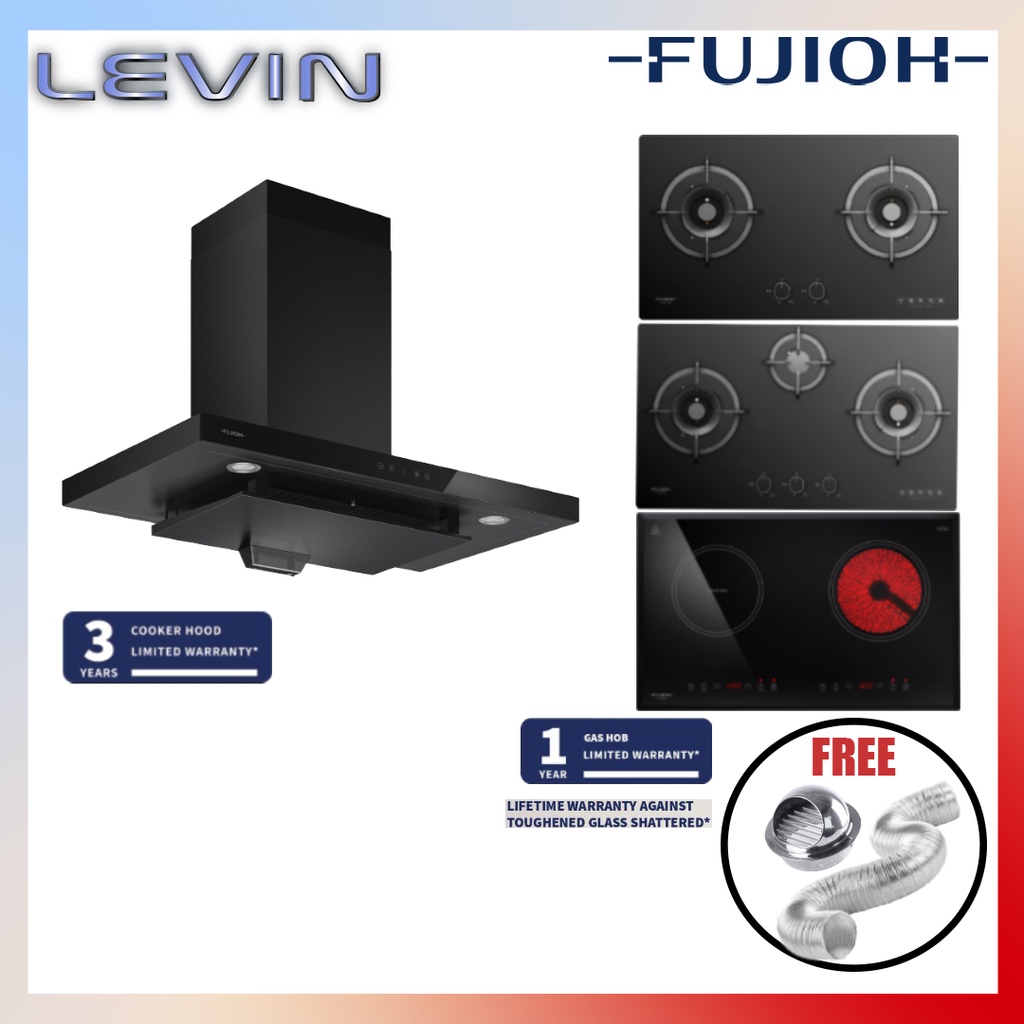 Fujioh 900MM Chimney Cooker Hood With Glass Panel & Hob Variant