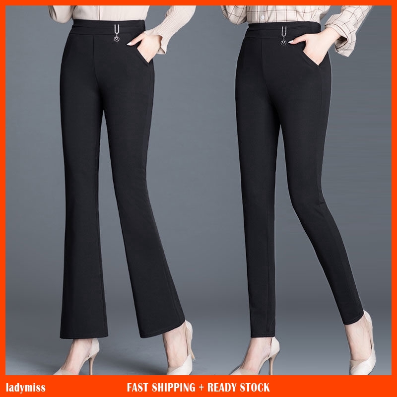 Ready Stock M-4XL Women's Long Pants High Waist Cotton Vintage Black ...