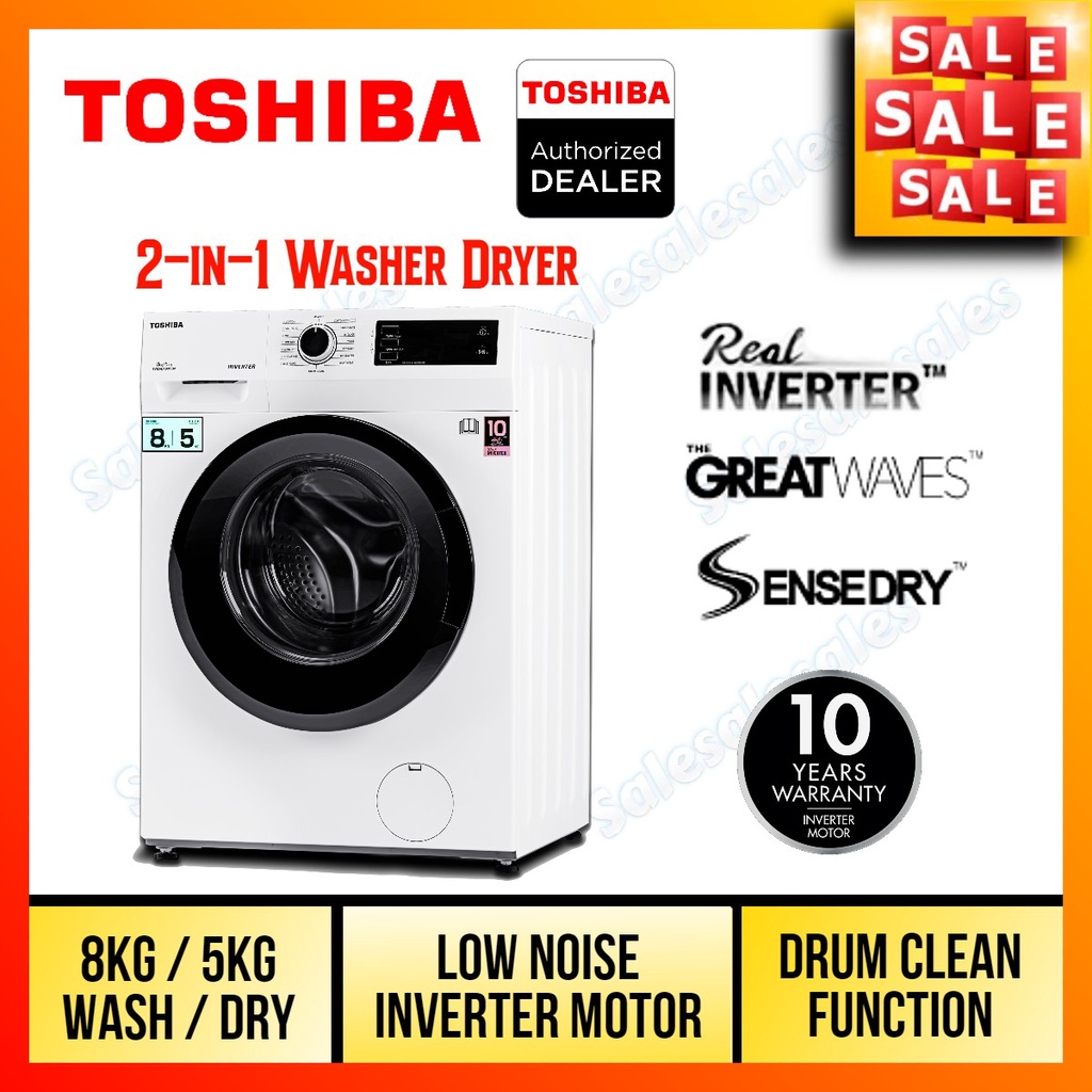 TOSHIBA WASHER DRYER 8KG/5KG Inverter TWDBK90S2M Front Load Washing